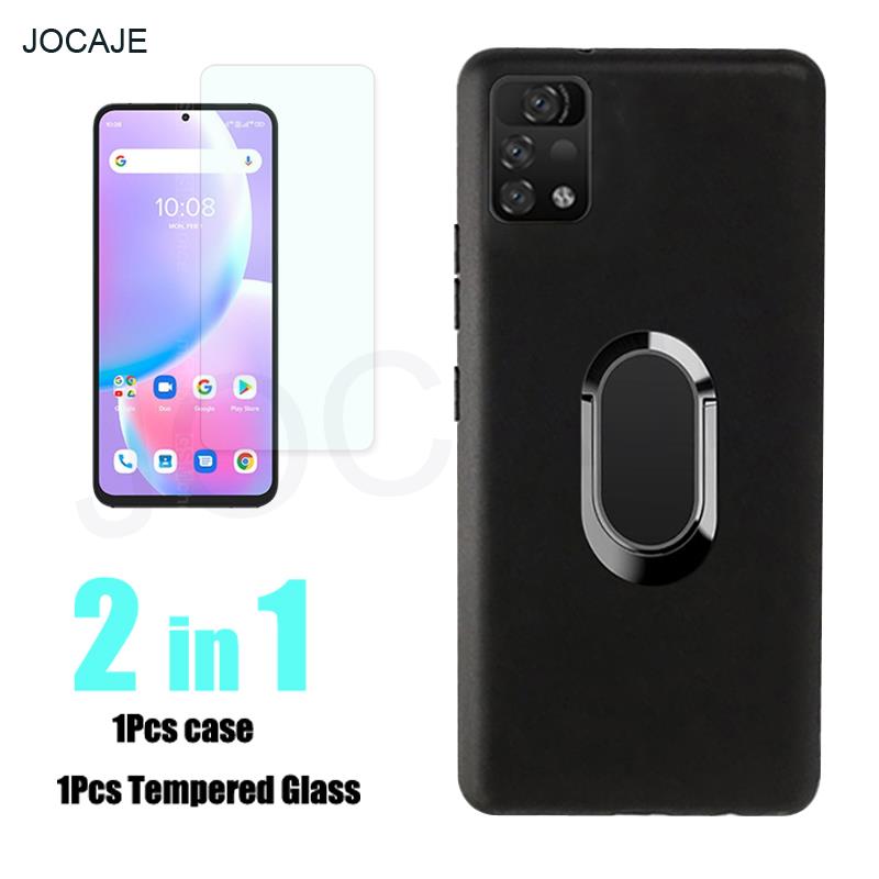 2 In 1 Zachte Siliconen Magnetische Stand Telefoon Case Voor Umidigi A11 Pro Max Gehard Glas Screen Protection Flim Back cover Capa: Back M
