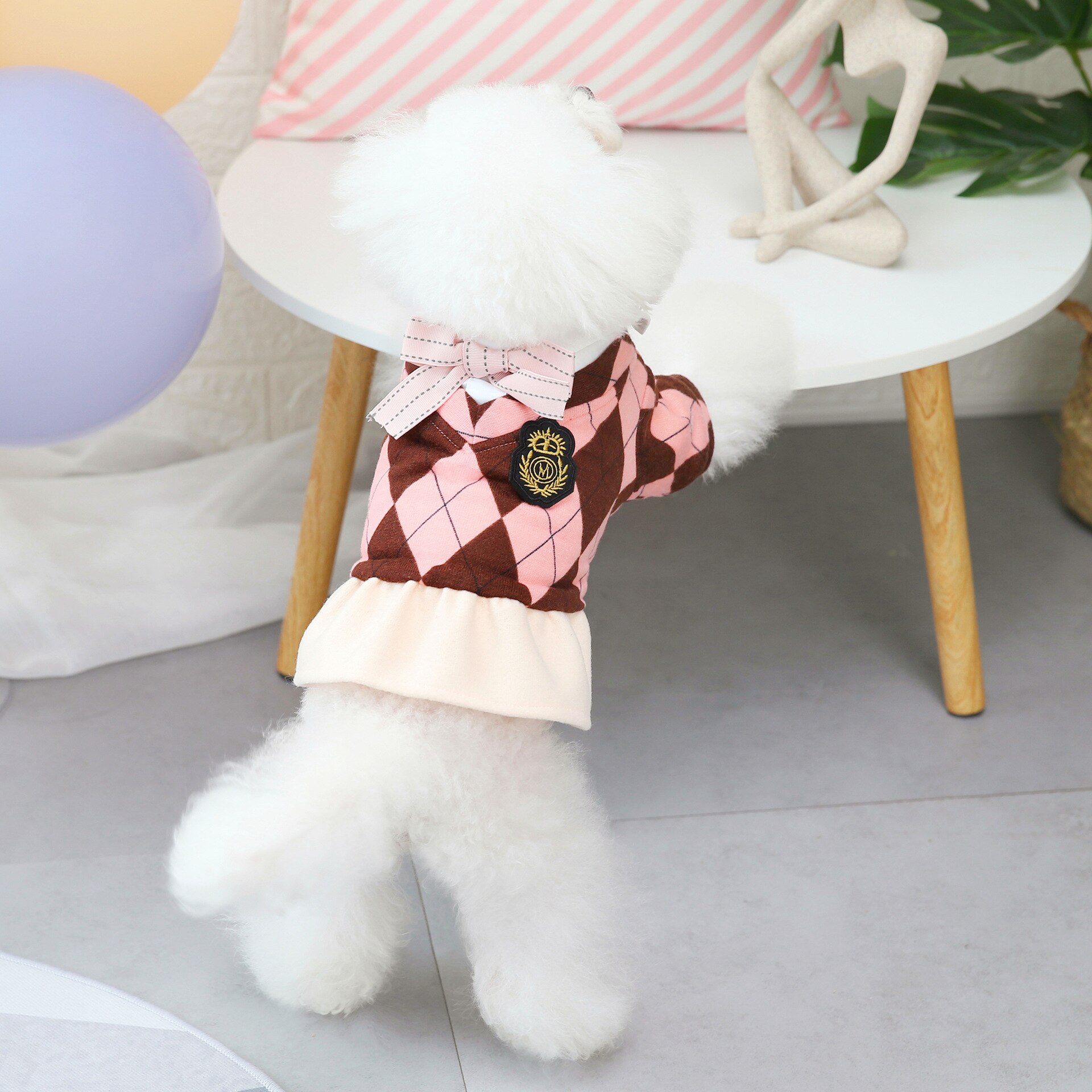 Dog Cat clothes Preppy Style bow plaid parkas Pet Puppy Winter Warm Clothes Apperal for Dogs Cats: pink / XXL