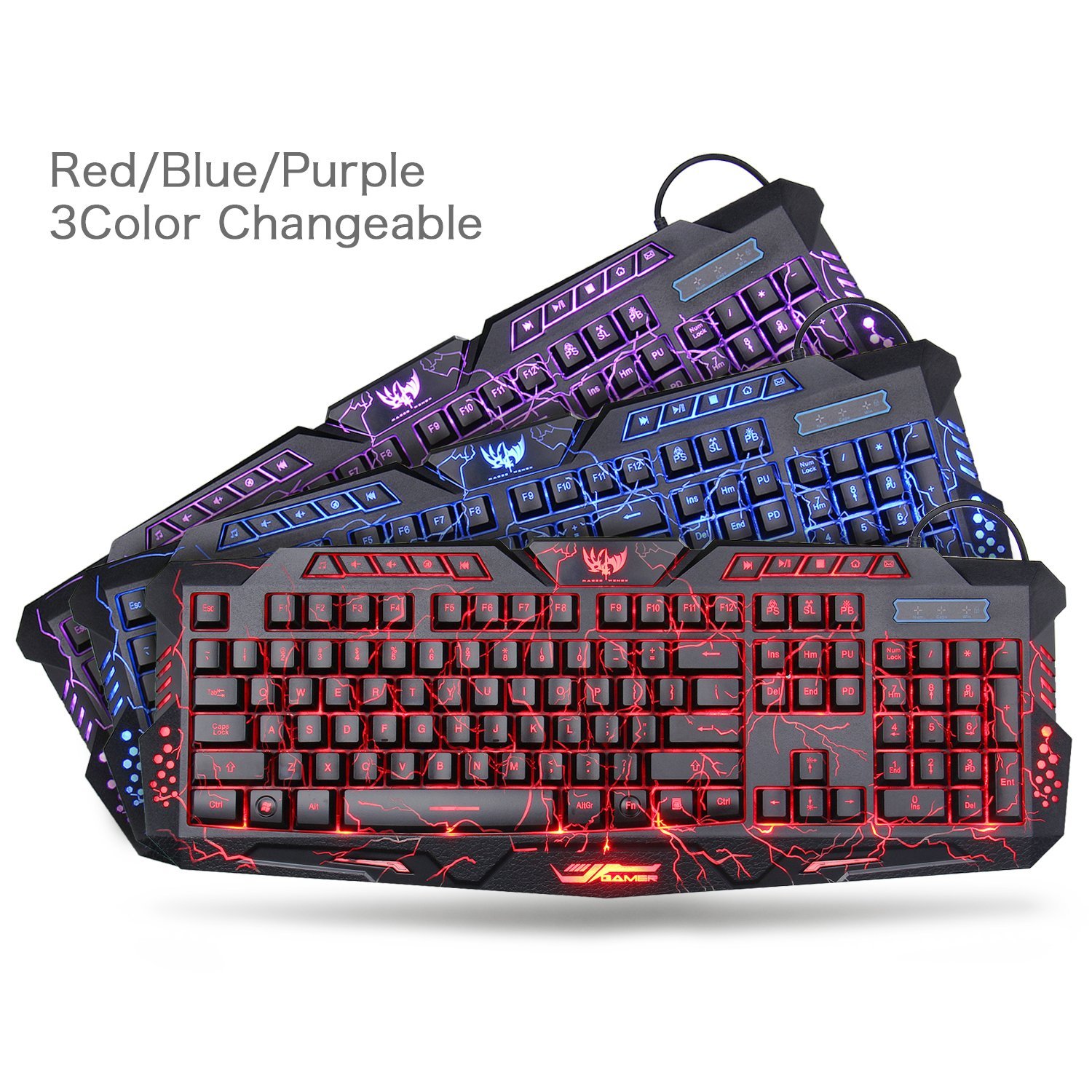 Gaming Backlight Keyboard LED Russian Layout USB Wired Colorful Breathing Waterproof for Desktop laptop