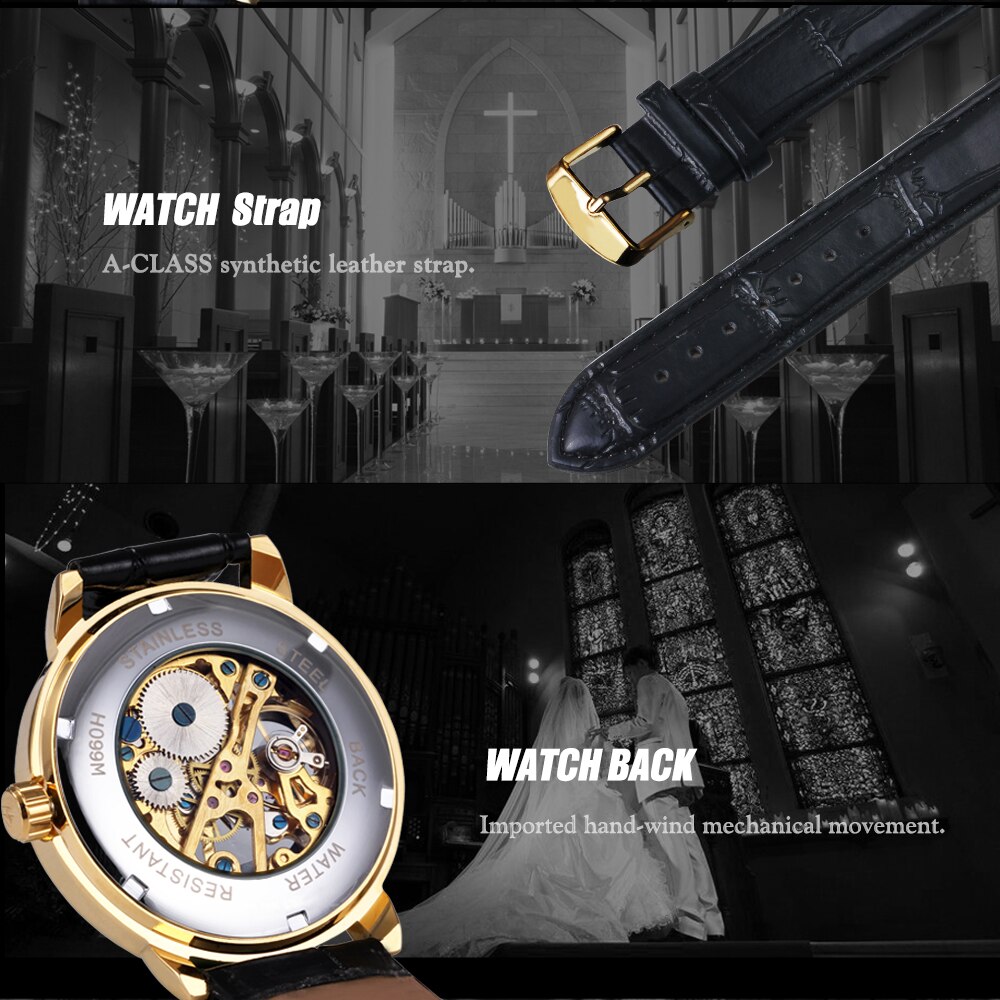 Luxe Gold Mechanical Hand Wind Horloges Mannen Lederen Band Mechanische Horloges Mannen Goedkope Prijs Montre Homme