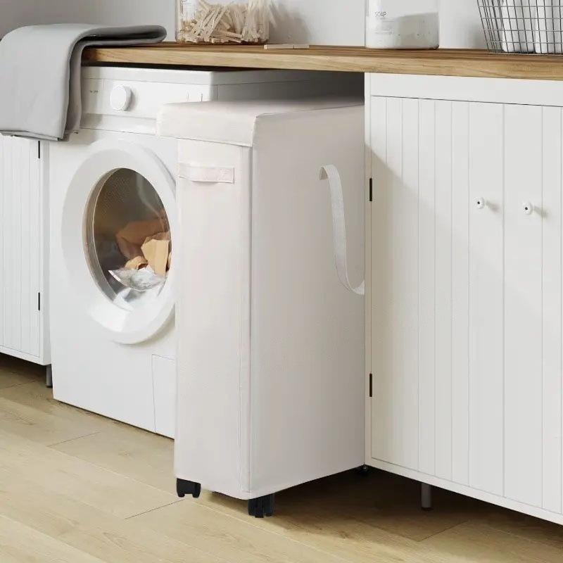 27,6 inch Oxford stoffen wasmand met wielen - opvouwbare kledingmand, speelgoedopbergtas en badkamerwasmand