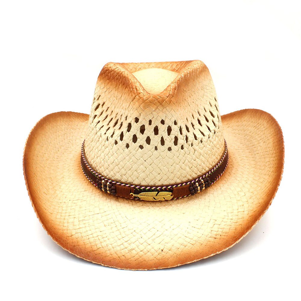 100%  dames heren western cowboyhoed met assel lint stro dame vader strand zon sombrero pet mesh cowgirl jazz hoed maat 58cm: C6 cbe