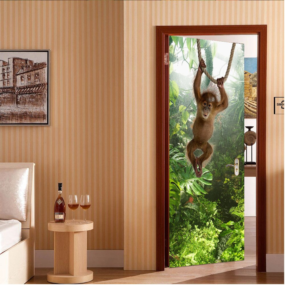 3D singe suspendu arbre porte autocollant décoration bricolage décalcomanies auto-adhésif papier peint étanche Mural pour salon