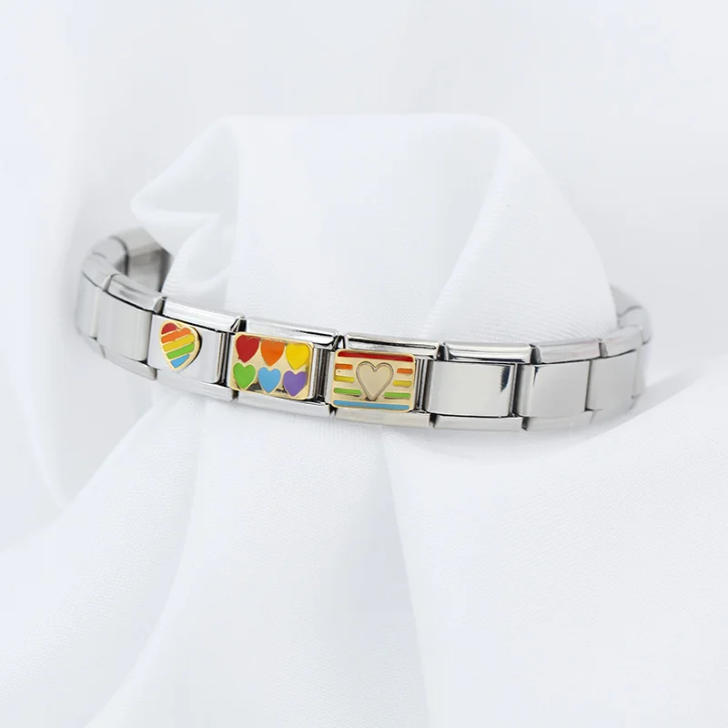 Hapiship la moda originale margherita dolce policromo cuore uovo fascino collegamento in forma 9mm Bracciale in acciaio inossidabile Gioielli fai da te DJ387