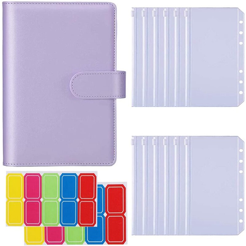 -A6 Notebook Binder with 12PCS A6 Binder Pockets,with Magnetic Buckle Closure for Inner Filler Paper: Purple