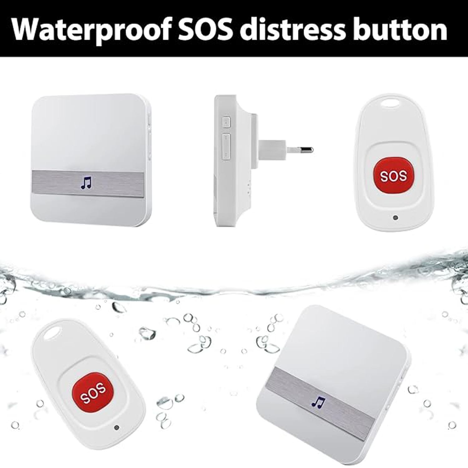 Draadloze deurbel met pager Noodalarm voor ouderen, 52 klokkenspel, AC 110V-220V, bereik van 200 m, thuisoproepbel, (EU/AU/UK/US) Stekker