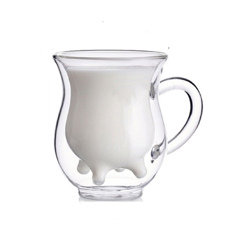 Double Wall Milk Glass Cup Cow Udder Shape Tea Cup Juice Water Coffee Mug Handle Glass Clear Wine Beer Jar Kitchen Drinkware