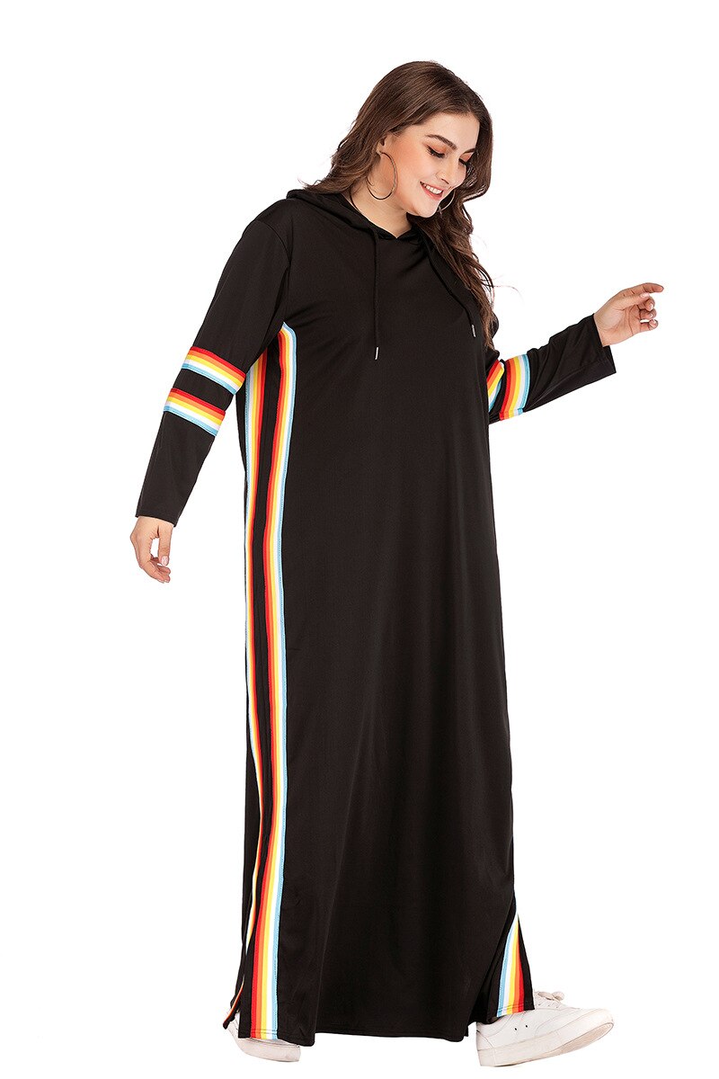 Robe survêtement à capuche turquie, Maxi pour femmes musulmanes, rayures arabes, Jogging, sport, longue marche, vêtements islamiques, 4XL