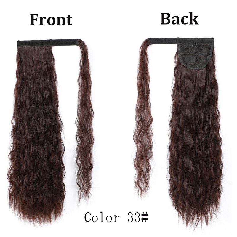 Lanyi extensión de cola de caballo sintética para mujeres envuelve alrededor de Magic Past Yaki Cola de Caballo de maíz onda Clip en la Ondulado Natural del pelo: Dark Auburn 33