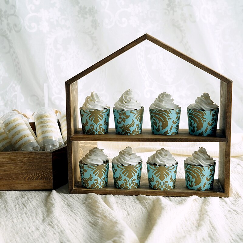 Vintage Bruin Houten Cake Stands Set voor Gazon Bruiloft Verjaardagsfeestje Dessert Servies Koffie Cupcake Cake Stands Platen Decor