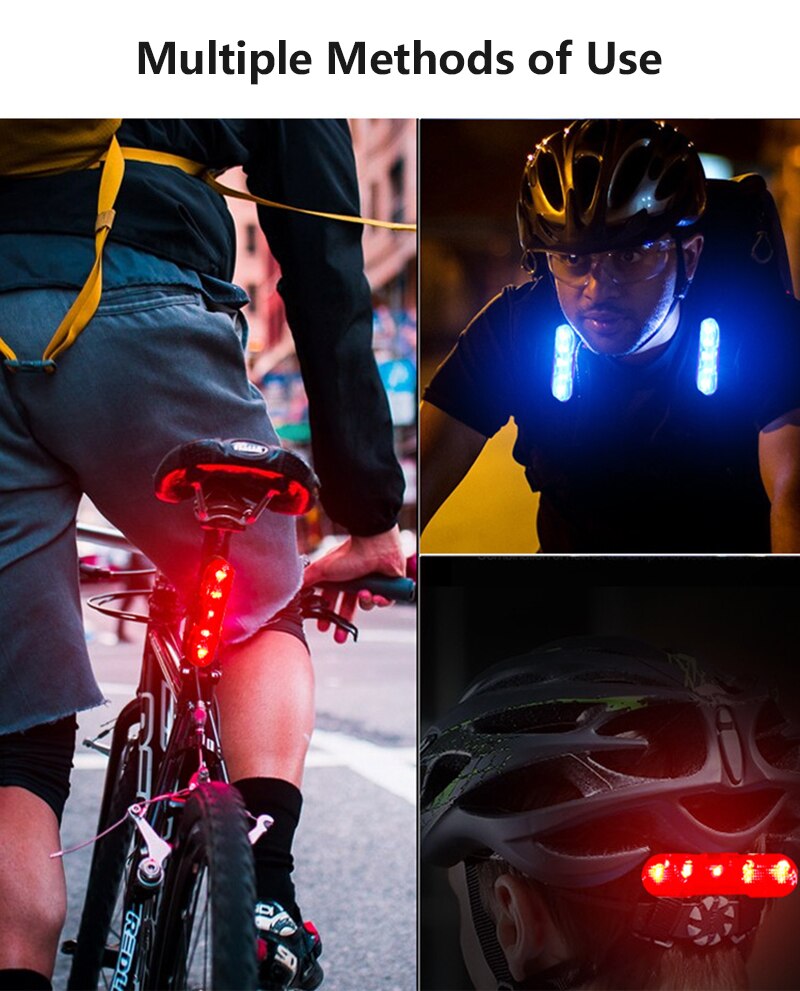 Bike Bicycle Lights Waterproof Power Safety LED USB Rechargeable Warning Light Flashlight Rear Tail Light Lamp for Night Cycling