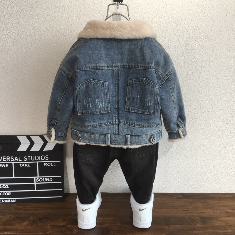 Chaquetas vaqueras de terciopelo grueso para niños, Parkas cálidas de para otoño, abrigo con bolsillos, prendas de vestir exteriores, Tops de 2 a 6 años, invierno,
