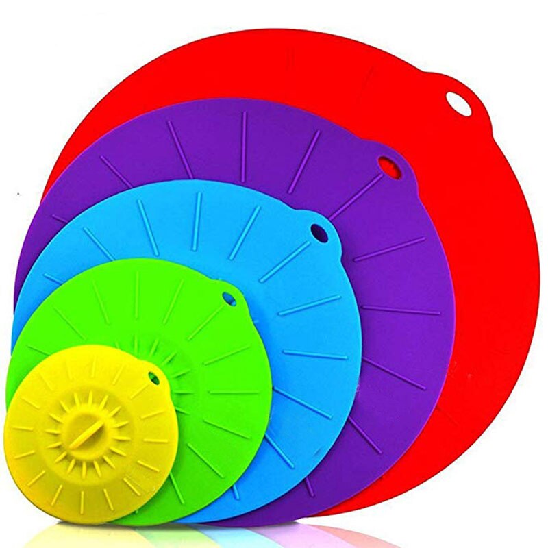 Juego de tapas de silicona para cuencos de microondas, utensilios de cocina, envoltura de alimentos, de succión, 5 unids/set