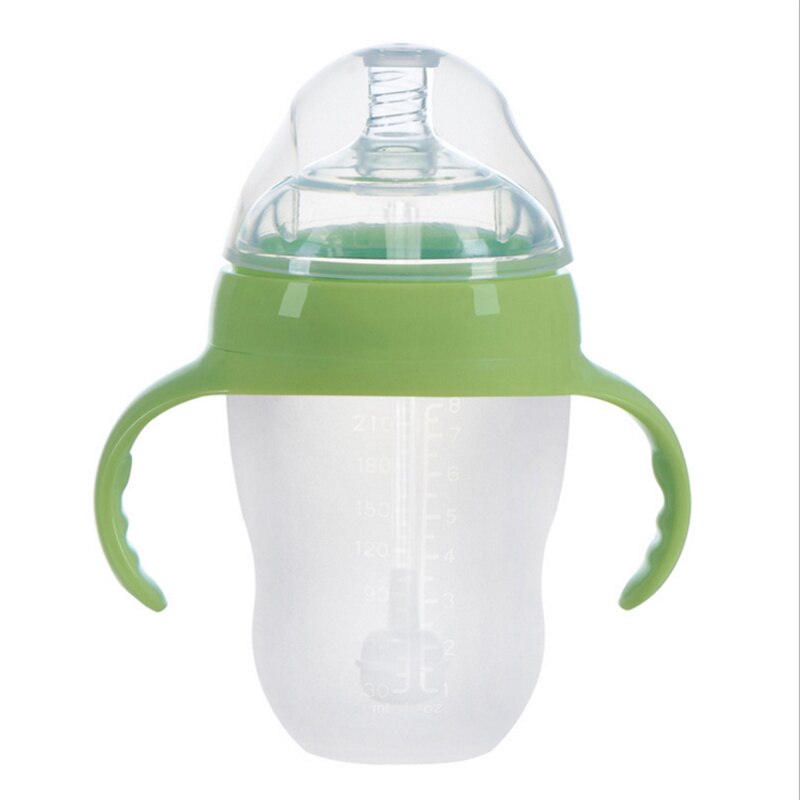 Biberón de silicona antiflatulencia para bebé recién nacido, botella de 4 estilos de gran calibre con asa, suministros para bebé, herramientas de alimentación para leche: 250ML-G-With handle