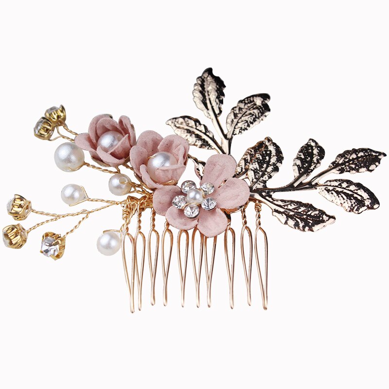 Perle Del Fiore di Cerimonia Nuziale Dei Capelli Pettini Accessori Per Capelli Oro Foglie di Spilli Sposa Damigella D'onore Capelli Ornamenti Dei Capelli Dei Monili Dei Capelli Hairwear: pink 2