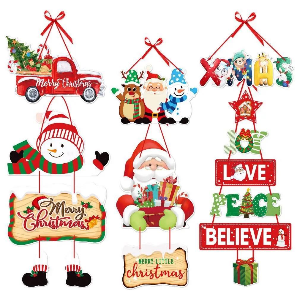 2024 Kerst Deurhanger Nieuwjaarsfeest Hangers Kerstman Sneeuwpop Elanden Papieren Banner Vrolijke Kerstdecoratie voor thuis