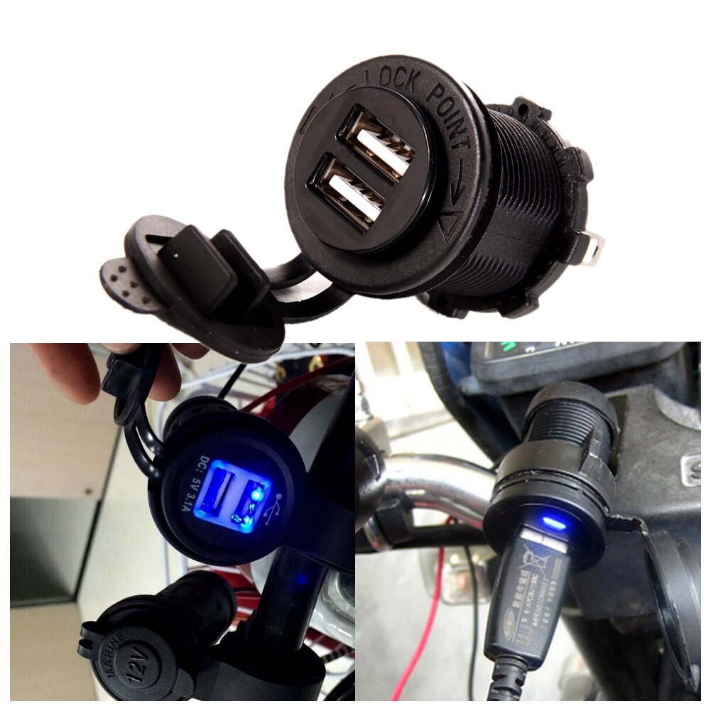 Dual USB Charger Socket Outlet 2.1 amp Panel Mount Motorcycle
