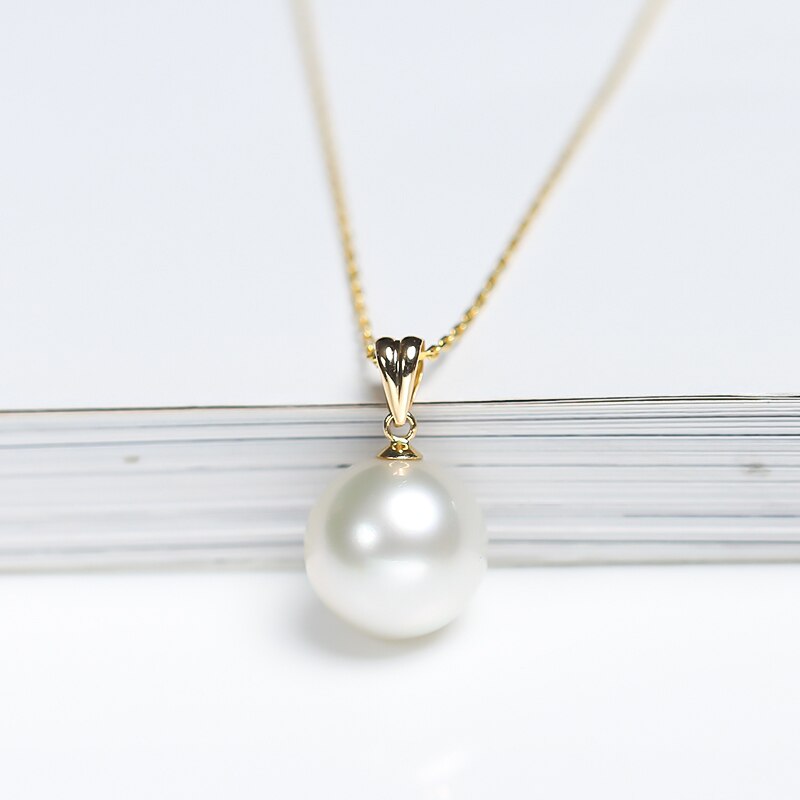 Real Big White Pearl Pendant For Women,11-12mm Natural Freshwtaer Pearl Pendant 18k Yellow Gold Chain Necklace Jewelry