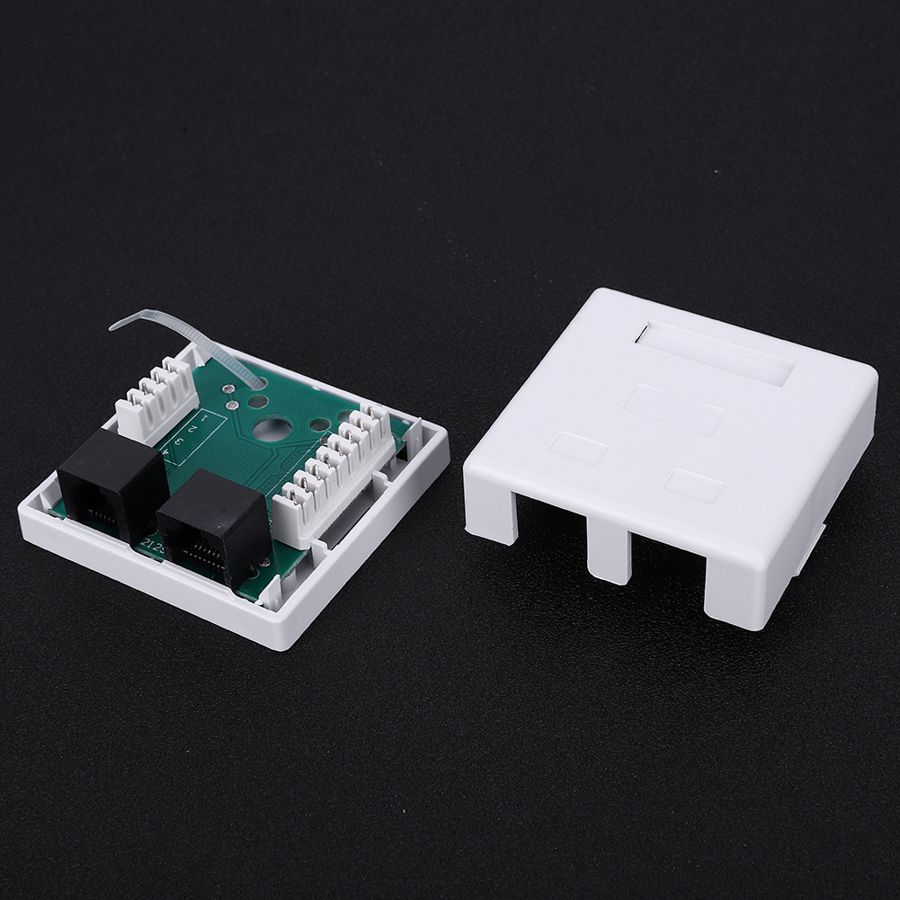 RJ45+RJ11 Wall Connector Junction Adapter 2-Port Desktop Extension Cable Mount Box Keystone Jack Box