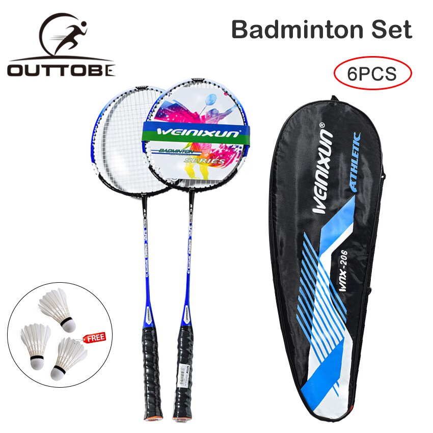 Outtobe 6PCS Badminton Racket Set Sports Fitness Rackets Iron Alloy Badminton Rackets with 3 Badmintons & Carry Bag: E