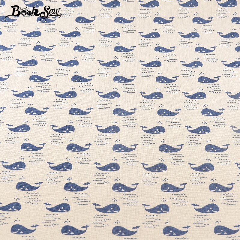 Boeken naaien katoen linnen stof naaimateriaal tissu voor tas tafelkleed gordijn kussen decoratie blauwe walvis dsign huistextiel