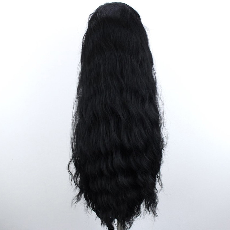Pelucas de QUINLUX pelucas de onda largas y negras resistentes al calor de fibra de pelo pelucas de encaje sintético para mujeres pelucas de maquillaje de uso diario