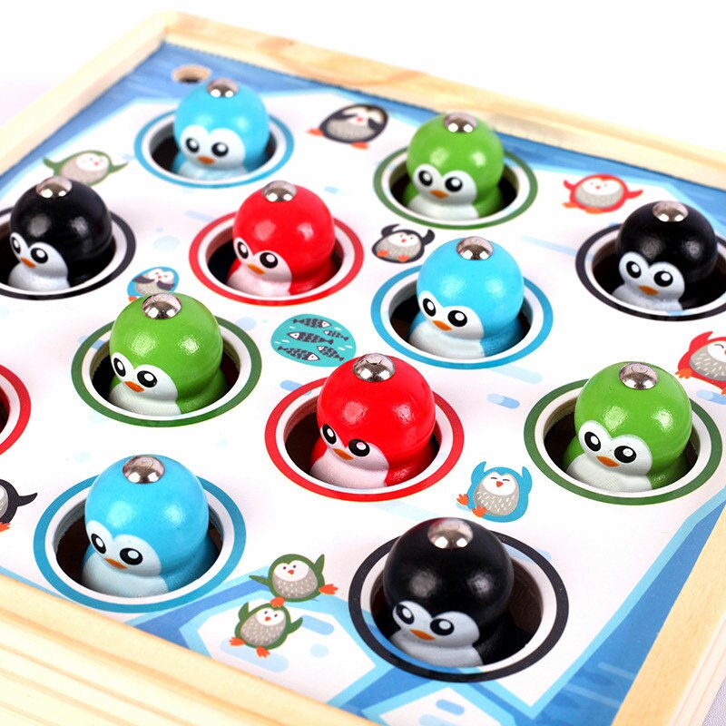 Il trasporto libero per Bambini in Legno gioco di pesca Magnetica-Felice pinguini giocattoli in Anticipo di Formazione di Pesca Stimolante giochi per Bambini giocattolo di legno
