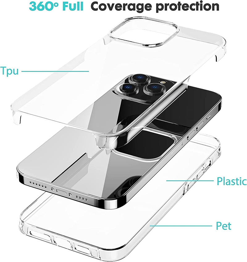 360 ° Funda de teléfono de cuerpo completo para iPhone 16, 15, 14, 13, 12, 11 Pro Max Mini Plus, cubierta dura híbrida transparente, Funda suave de silicona
