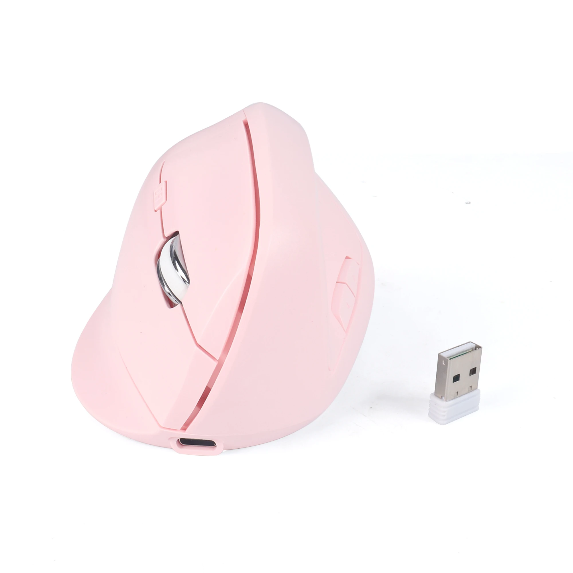 Wireless Vertical Mouse 2.4G Bluetooth Dual-mode Rechargeable Ergonomics Low Noise Button Office Use Mause With Side Buttons: Pink