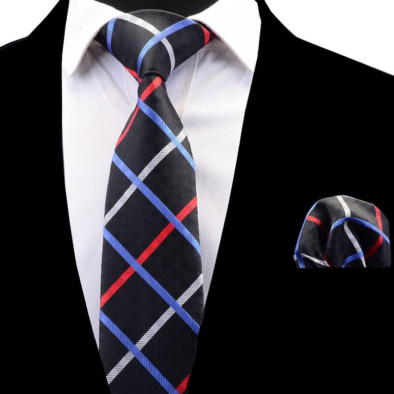 RBOCOTT Plaid Tie Set For Men Necktie Handkerchief Men's Classic Striped Neck Tie 8cm Red Blue Brown For Wedding: 07