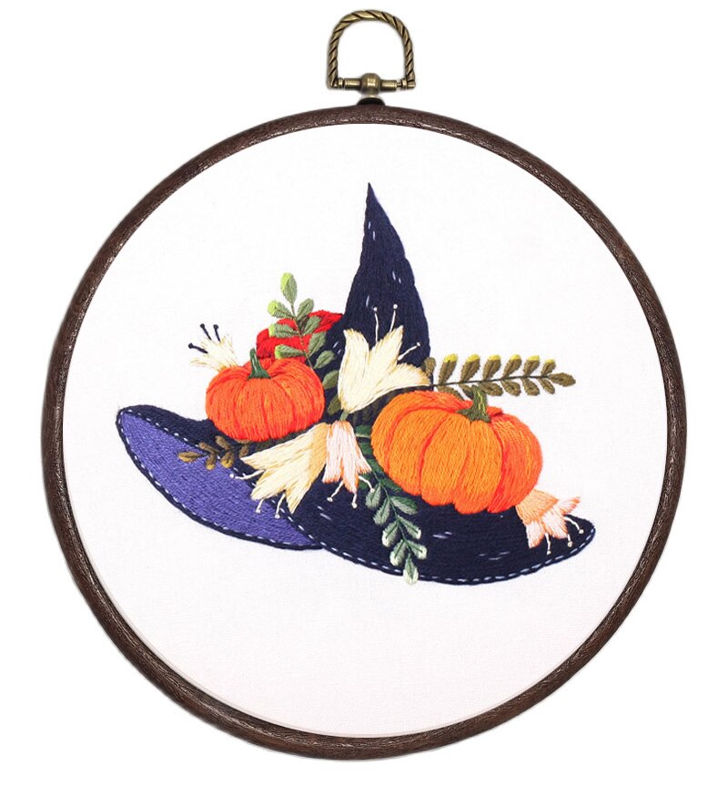 Kit de broderie avec cerceau pour débutant, Kit de broderie, motif d&#39;halloween, ensemble de points de croix imprimés, couture, artisanat d&#39;art,