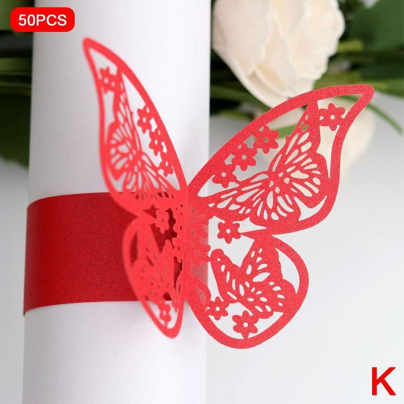 50pcs 13 Colors Hollow Butterfly Napkin Rings Holders Cut Paper Hotel Birthday Wedding Xmas Party Napkins Rings Holders: K