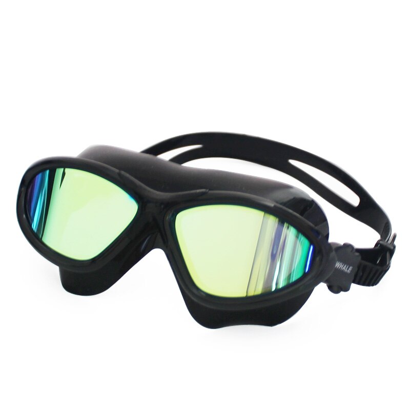 Hval anti-tåge linse vandtæt svømmebriller briller spejl belægning mænd kvinder store ramme svømningsbriller: Sort