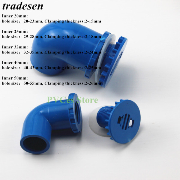 1PC ID 20~50mm PVC Pipe Elbow Aquarium Fish Tank Drain Joints Home DIY Water Supply Tube Fittings Drainage Connectors: Blue / Inner 50mm