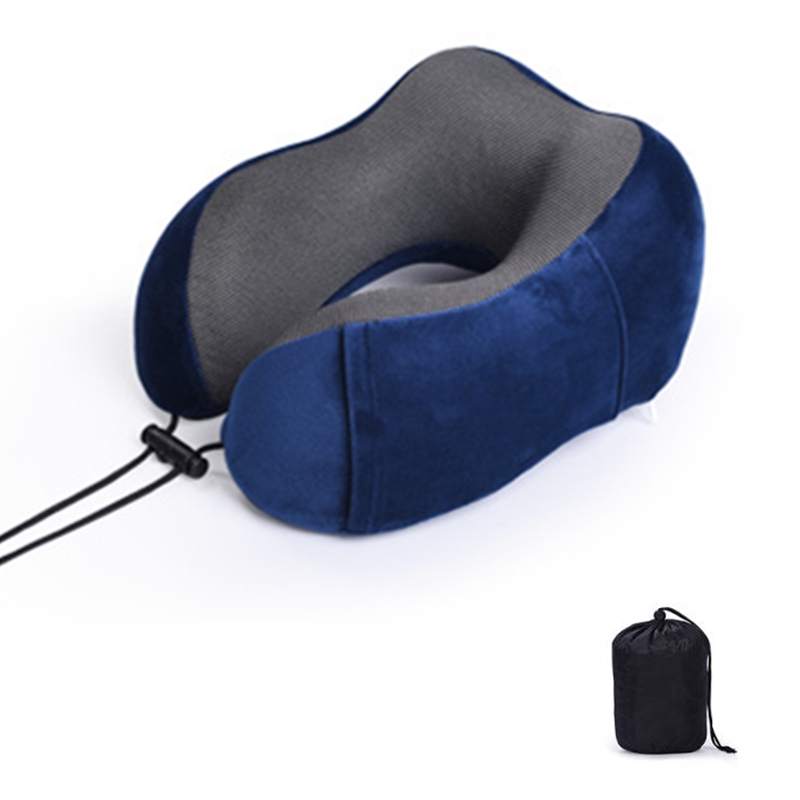 U-Shape Travel Pillow Soft Slow Rebound Neck Pillow Solid Neck Cervical Healthcare Pillow Bedding Travel Pillow Neck Massage: navy blue