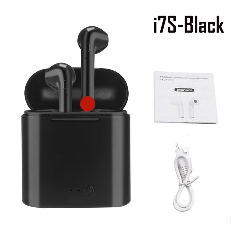 TWS airpods Senza Fili Bluetooth 5.0 Auricolare TWS i12 11 9s 7S Macaron Auricolari Con Il Mic di Ricarica Scatola Auricolare cuffie senza fili: i7s Black