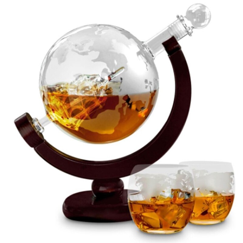 850Ml Whisky Karaf Antieke Whiskey Dispenser Voor Liquor Bourbon Vodka Wijn Glazen Karaf Globe Met Hout Stand
