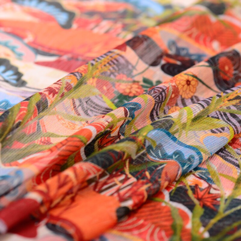 140cm digital printing silk linen fabric 12mm Chinese silk fabric cheongsam dress natural linen fabric linen cloth