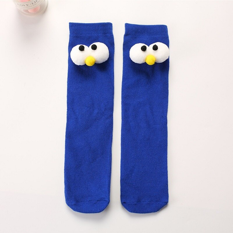 Meias de bebê longas de algodão para desenho de olho grande para infantil meninas socks for girl: Azul marinho