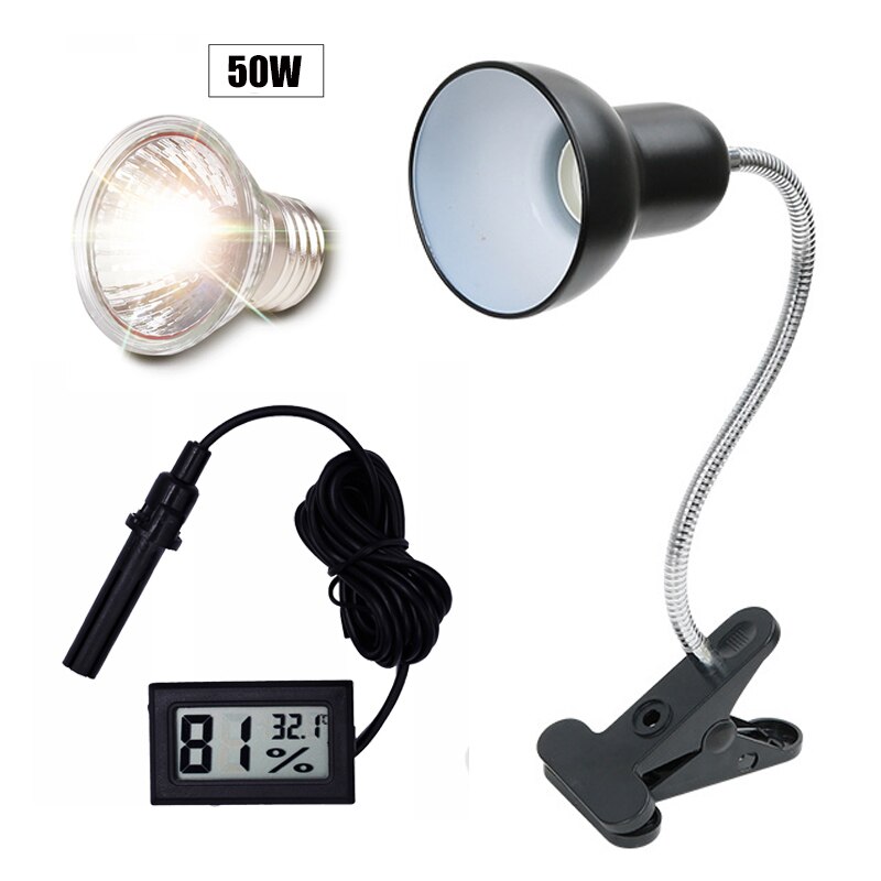 UVA UVB 3.0 impostato di portalampada per rettili per animali domestici con termometro a clip igrometro lucertola tartaruga tartaruga crogiolarsi lampadina riscaldante 220V: 50W con holderB