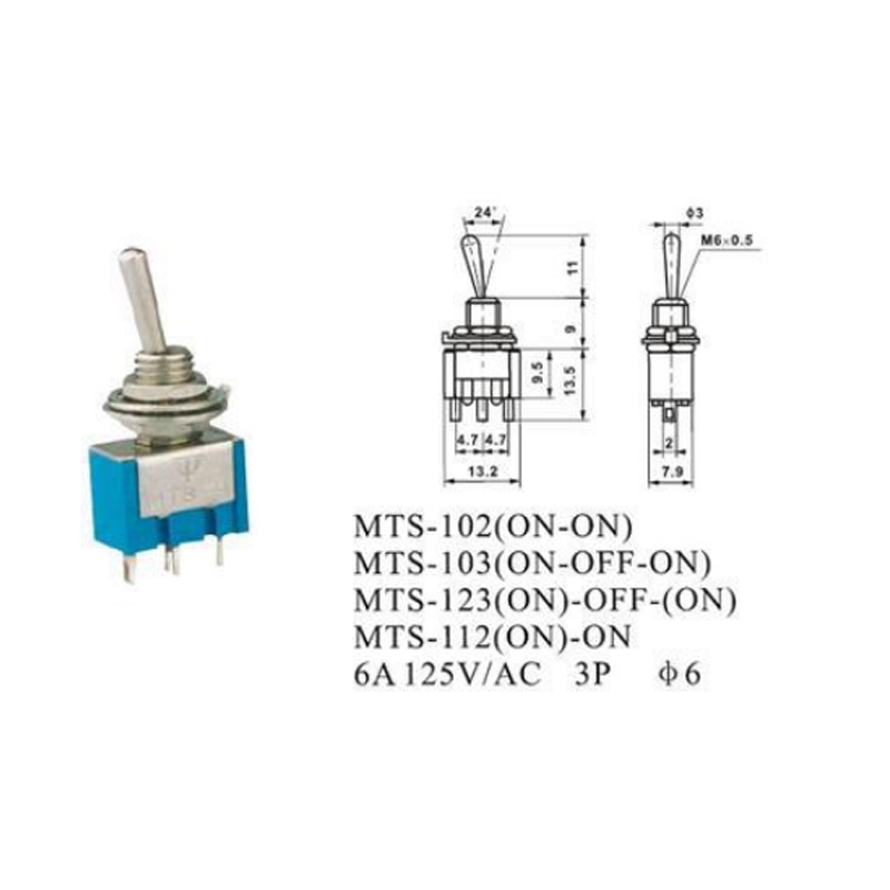 10pcs/set MTS-101 2 Pin SPST ON-OFF 2 Position 6A 125V AC Mini Toggle Switches Kit Switch Push Button Swith Accessories