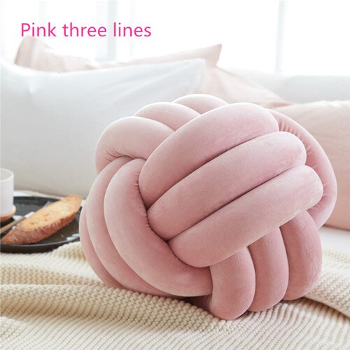 Coussin de décoration de la maison style nordique | Coussin pour canapé, siège d'enfant, oreiller de lit gris, 25cm rond, velours, rose pour décor de maison: pink three lines / 40cm