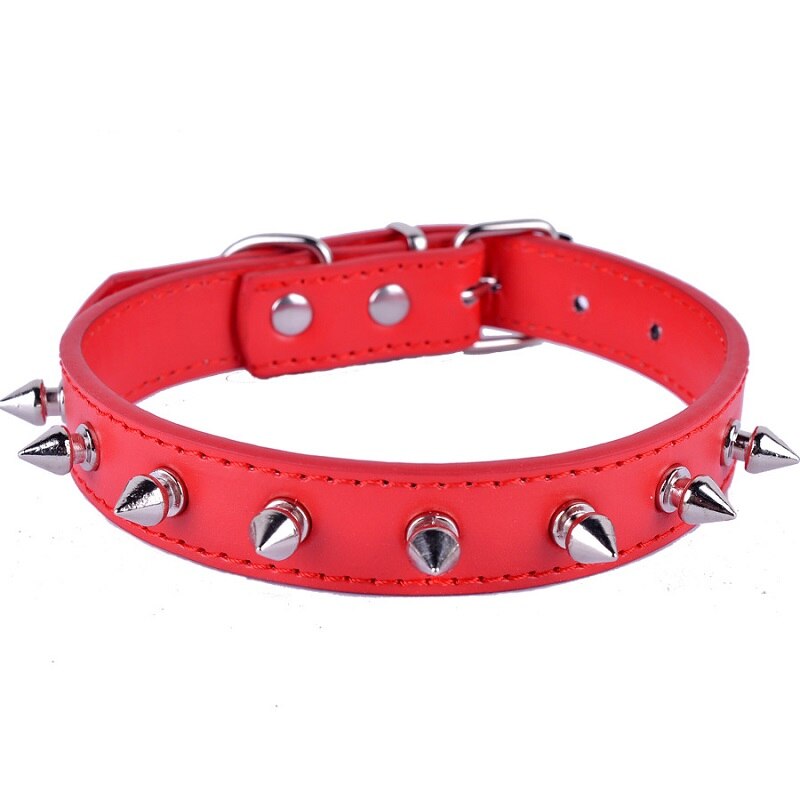 Spiked Studded Gewatteerde Halsband PU Leer Puppy Halsbanden Verstelbare Pitbull hond Neck Strap pet kraag Voor Kleine Middelgrote Honden: Rood / L