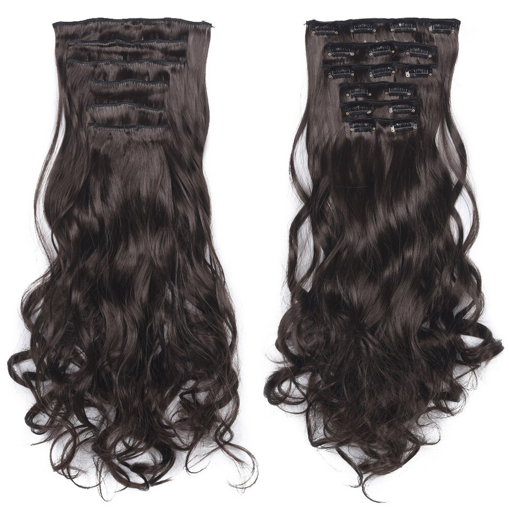 22" 16 Clips Synthetic Body Wave Clip In Hair Extensions Long Curly Heat Resistant Hairpiece Ombre Hair For Women: 8