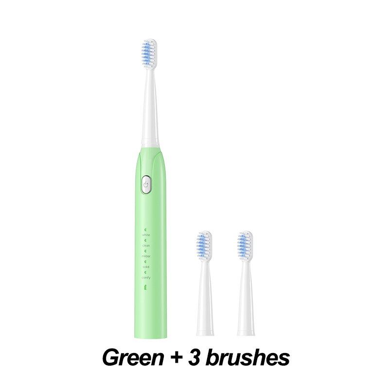 Electric Toothbrush Sonic Toothbrush USB Induction Charging Toothbrush Smart Toothbrush Electric Tooth Scaler Wave Brush: green 3 brush