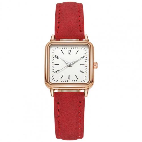 Watch Square Dial Faux Leather Strap Water Resistant Women Round Pointer Watch: Red