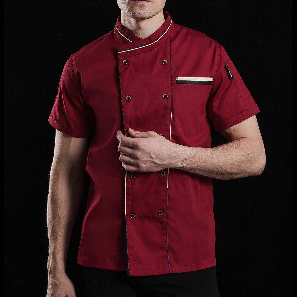 breathable short sleeve chef uniform unisex chef jacket bakery work clothes hotel restaurant chef uniforms custom: Red chef suit / XXL