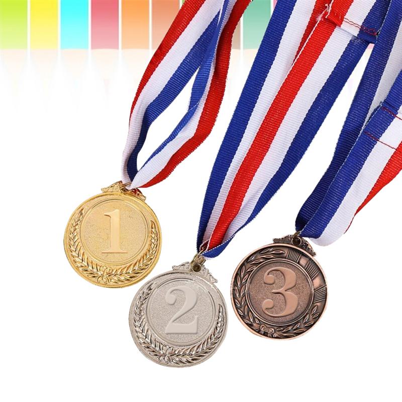 3 Stuks Metalen Award Medailles Met Hals Lint Goud Zilver Brons Olympische Stijl Voor Sport Academics Of Alle Concurrentie