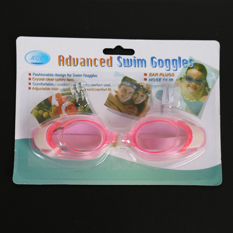 Gennemsigtige svømmebriller med næseklemme ørepropper voksne børn børn flade lys mænd og kvinder dykkerbriller: Lyserød