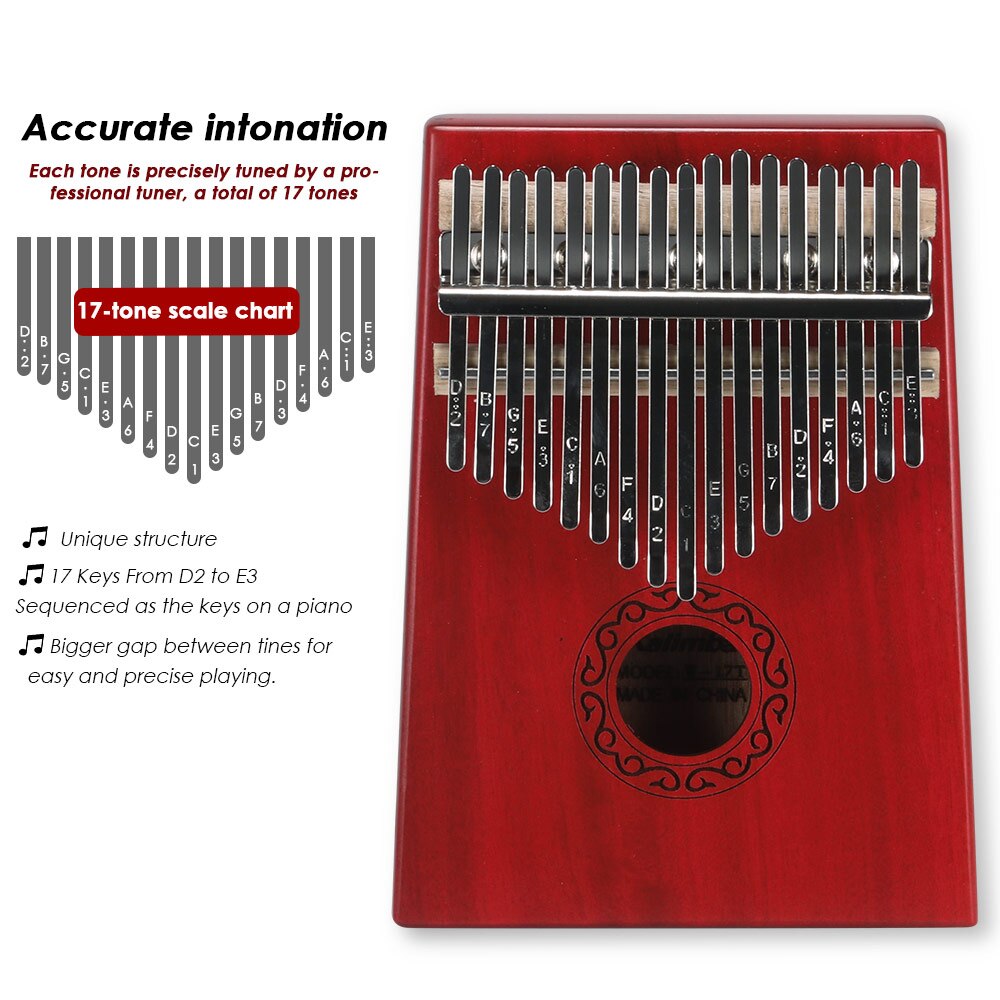1 Set Thumb Piano Kalimba 17 Keys Accurate Intonation High Mahogany Environmental Spray Paint Musical Instruments